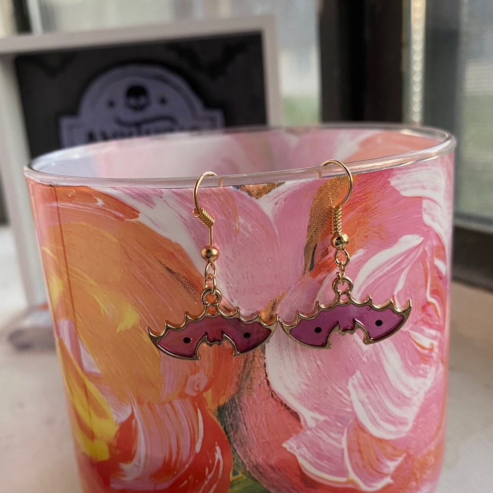 NEW “Stained Glass” Purple Bat Earrings Witchy